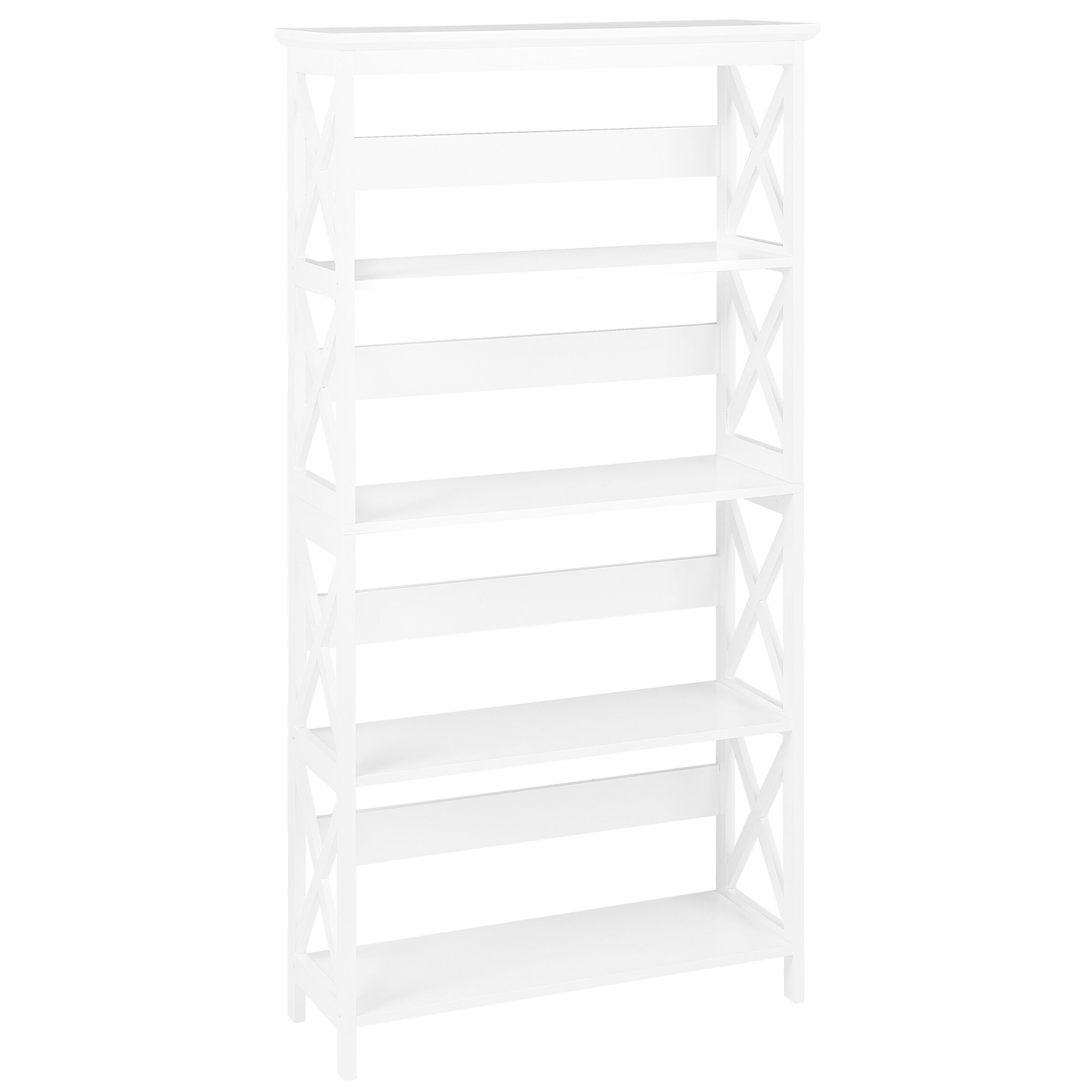 Beliani Bookcase White Wood Veneer 4 Tier Ladder Shelves Minimalist