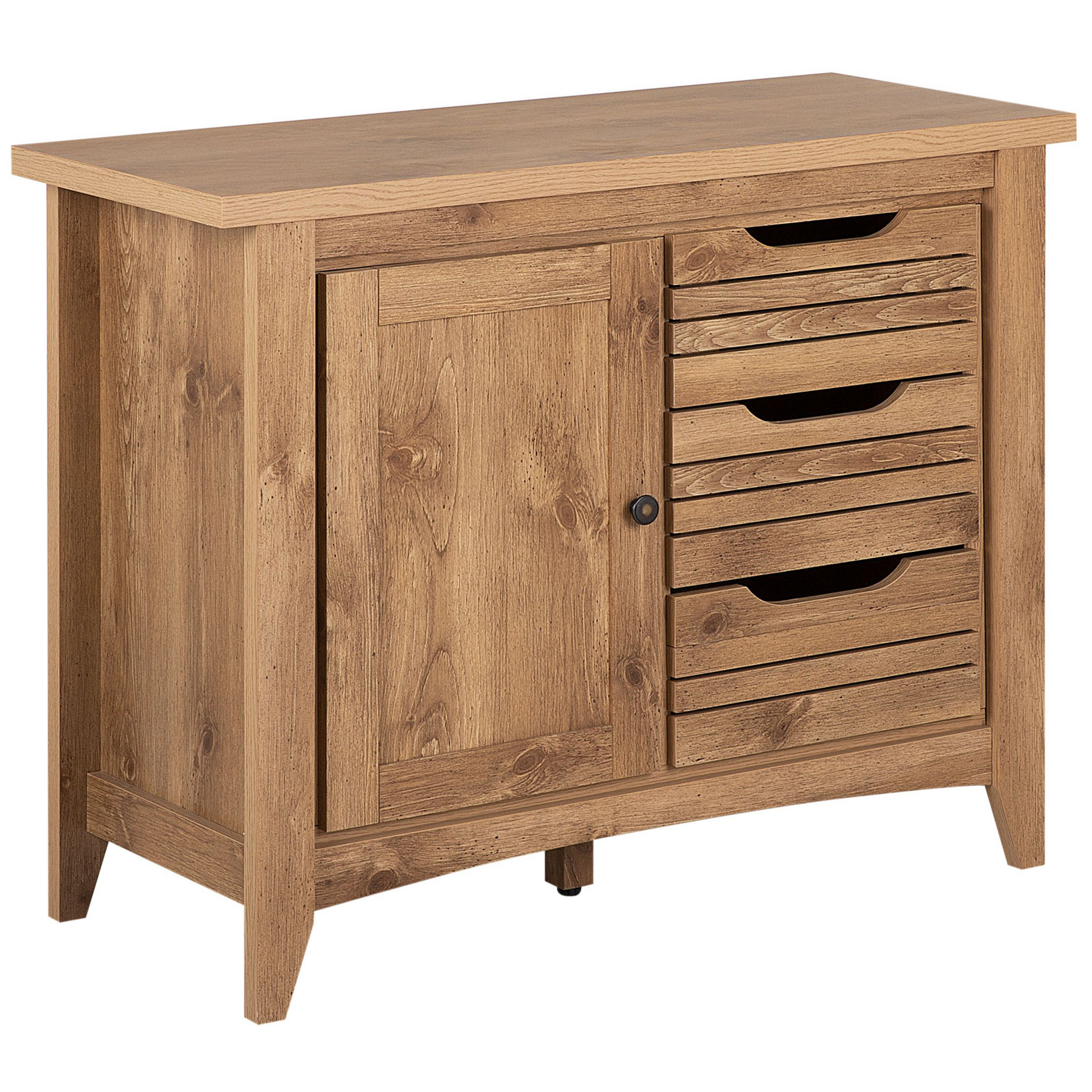 Beliani Sideboard Light Wood Effect 80 x 99 x43 cm 1 Cabinet Chest of 3 Drawers