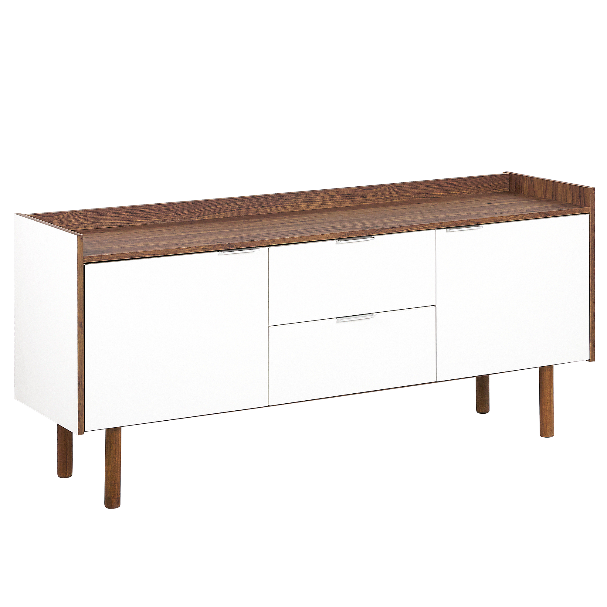 Beliani Sideboard White and Brown 68 x 149 cm with 2 Doors and Drawers Scandinavian