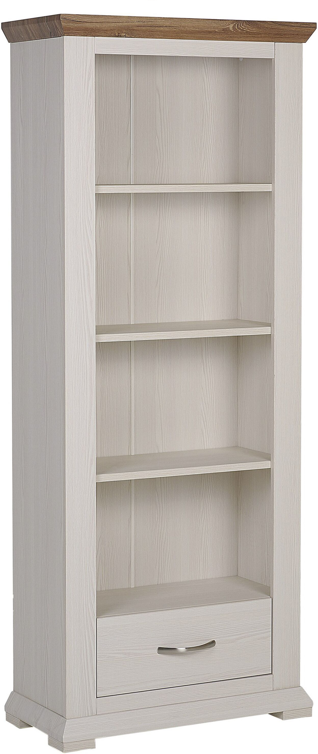 Beliani Bookshelf White with Dark Top Engineered Wood Particle Board 4 Tiers Shelves 1 Drawer Storage Unit Living Room Furniture