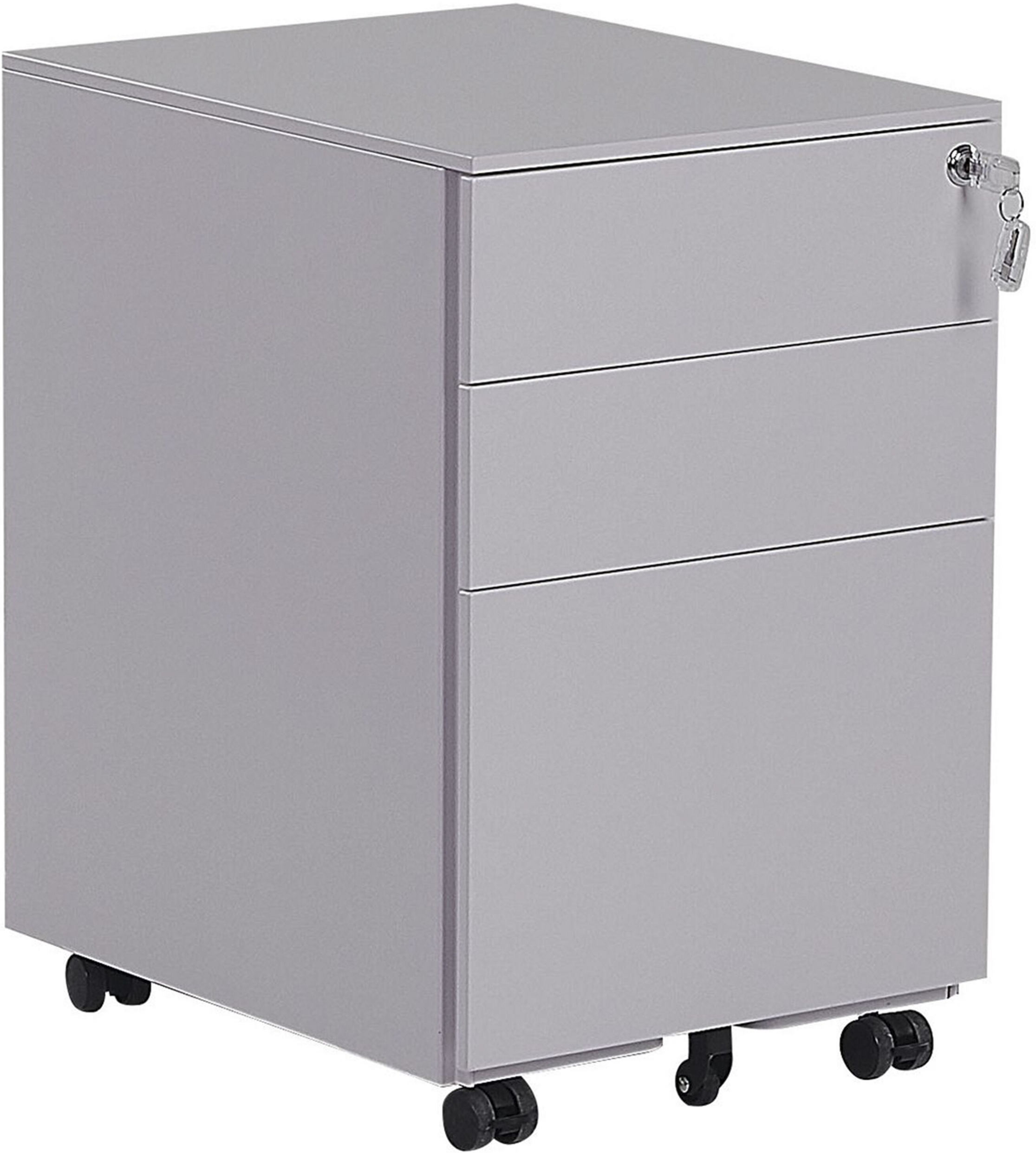 Beliani Office Storage Unit Grey Stainless Steel with Castors 3 Drawers Key-Locked Industrial Design