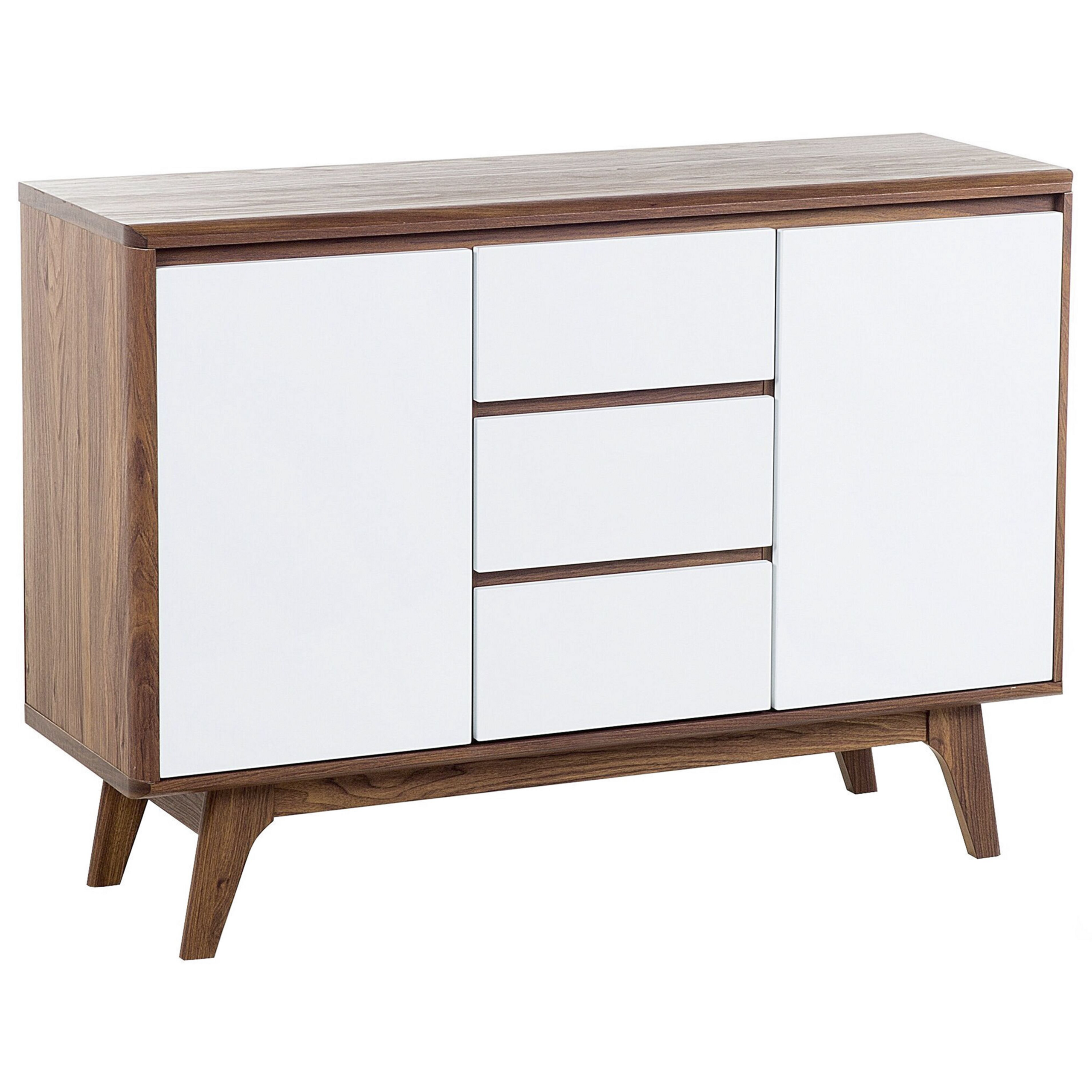 Beliani Sideboard White Dark Wood 3 Drawers 2 Cabinets Modern Scandinavian