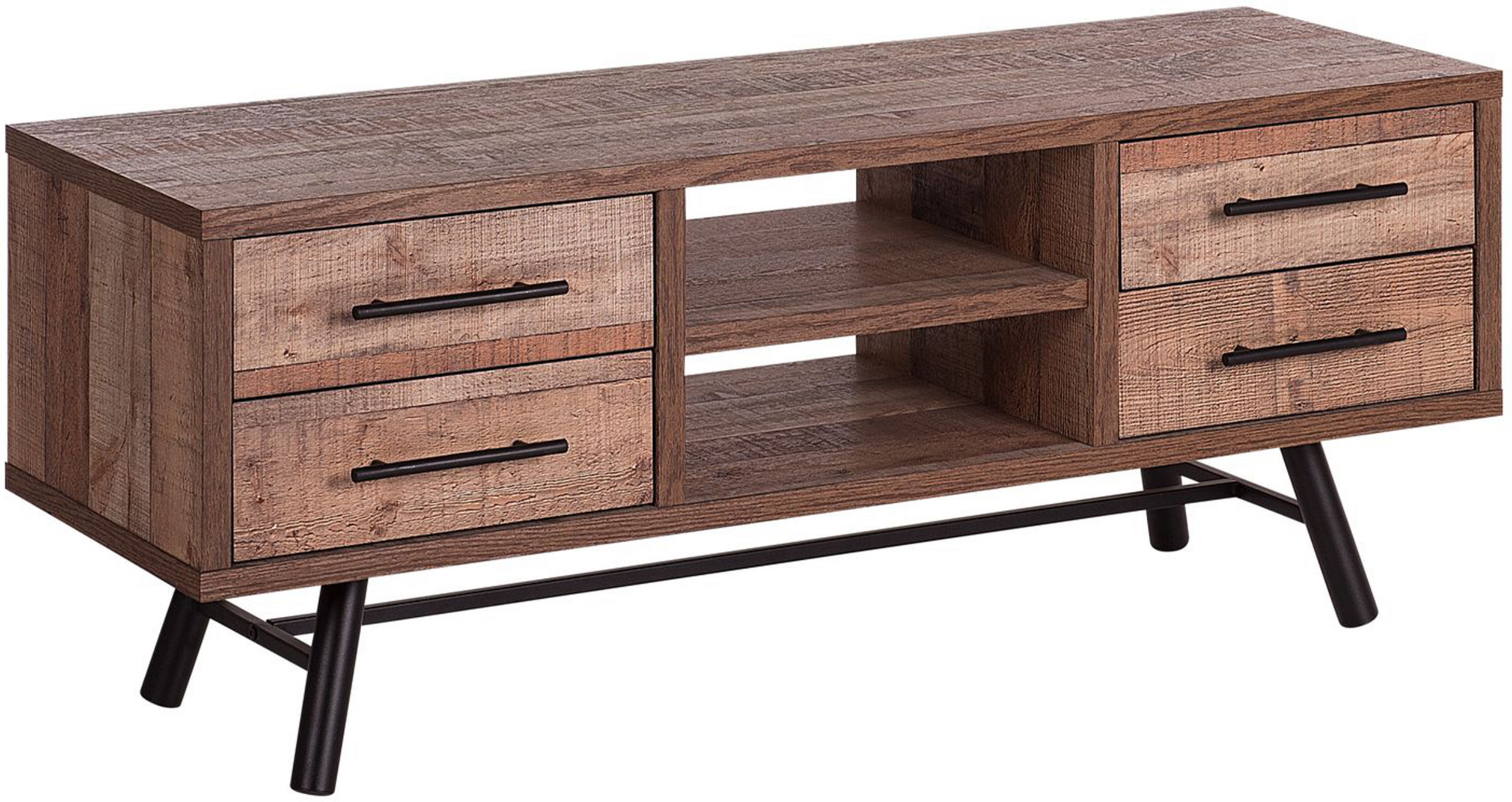 Beliani TV Stand Light Wood Up To 57ʺ TV Recommended 2 Shelves 4 Drawers Minimalist