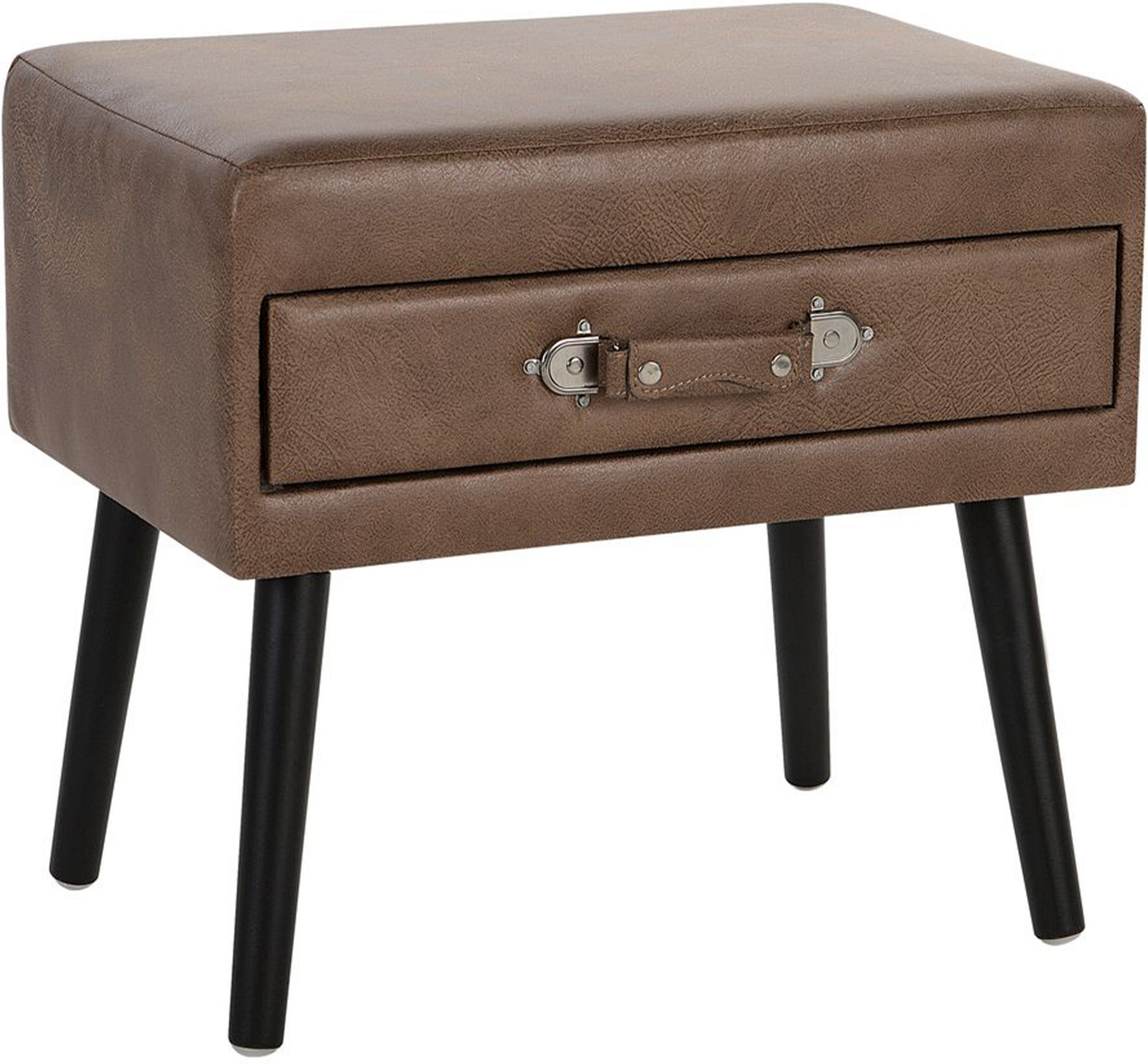 Beliani Side Table with Storage Brown Velvet Upholstery Black Legs 46 x 50 x 35 cm Suitcase