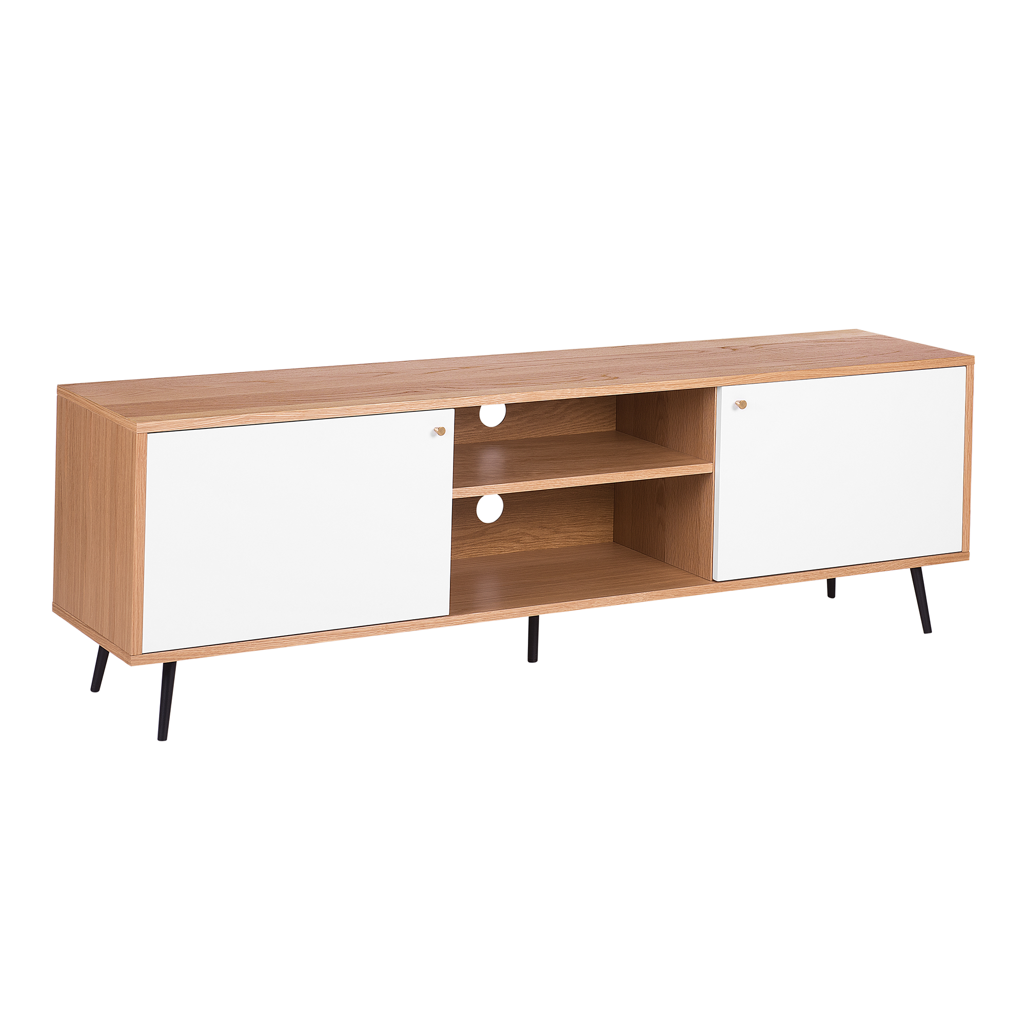Beliani TV Stand Light Wood and White Manufactured Wood Storage Unit with Shelves and Cabinets Scandinavian Design