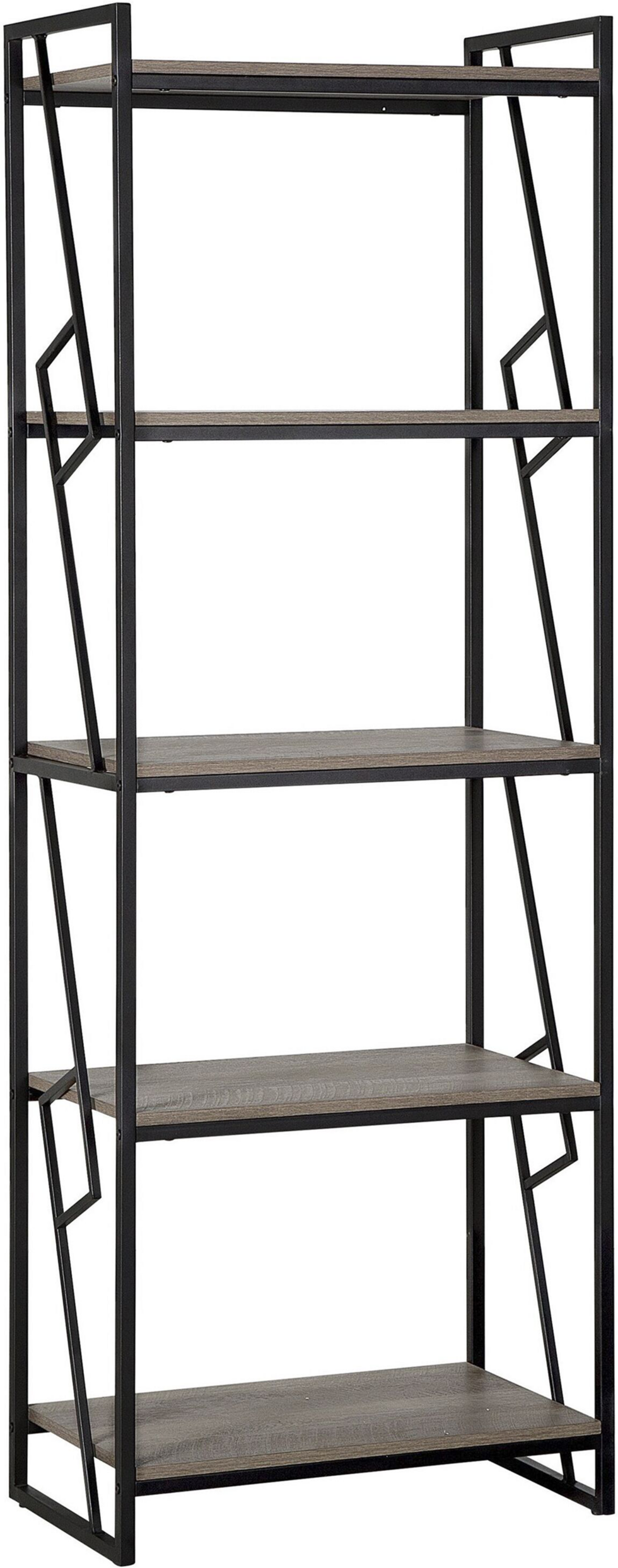 Beliani 5 Tier Bookcase Dark Wood and Black Metal Frame Open Shelf Industrial Minimalist Shelving Unit