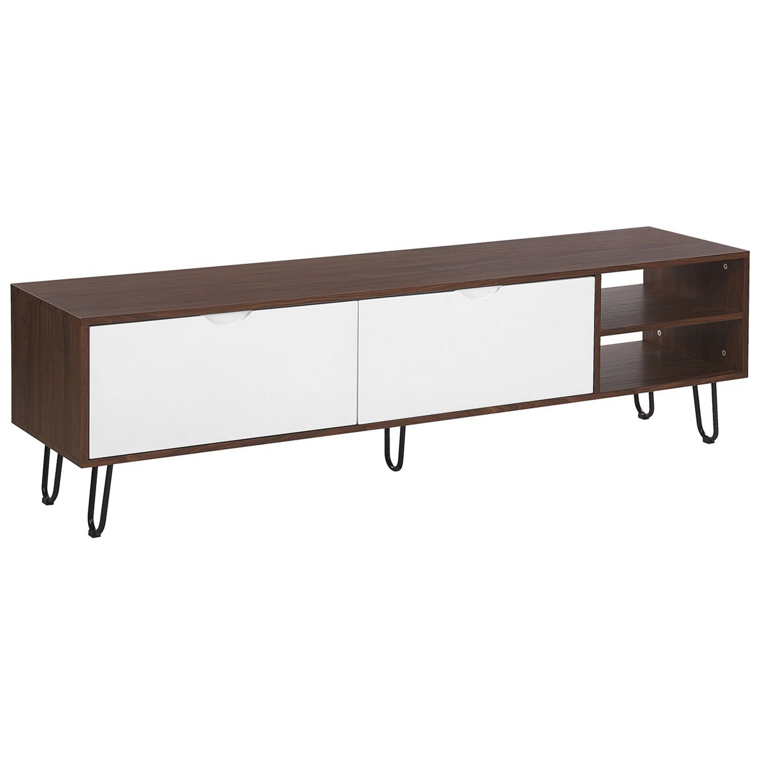 Beliani TV Stand Dark Wood with White For up to 75ʺ TV Media Unit Storage 2 Cabinets Shelf