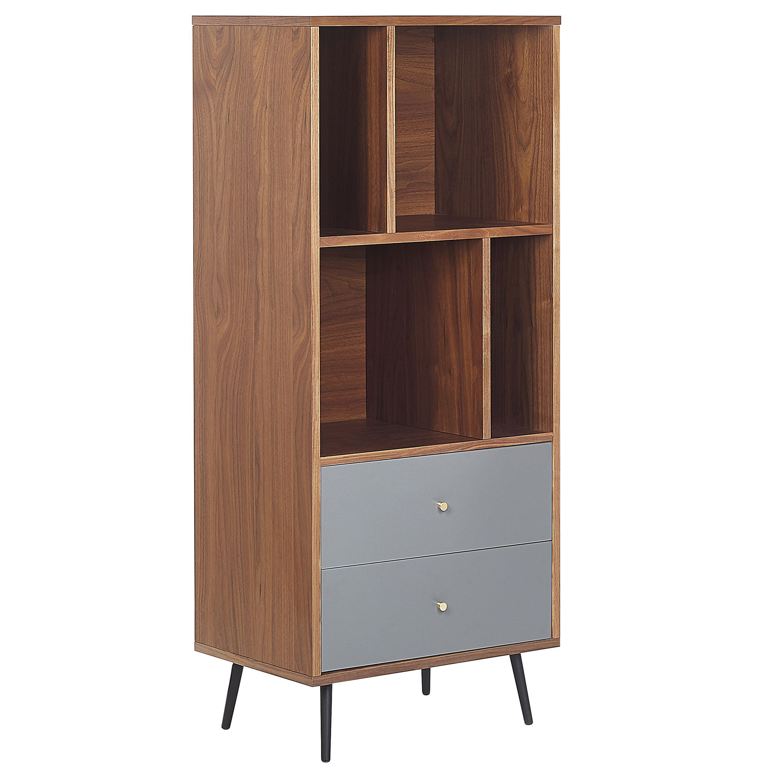 Beliani Bookcase Dark Wood with Grey MDF 139 x 60 x 40 cm Storage Unit with Drawers Modern