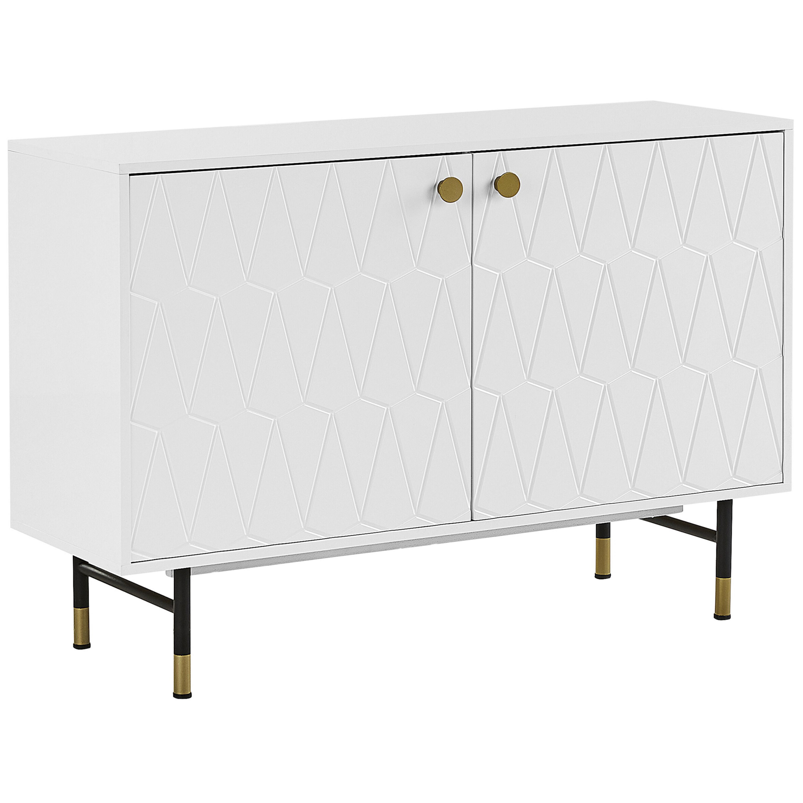 Beliani Sideboard White 2 Door Cabinet Storage Modern Minimalist