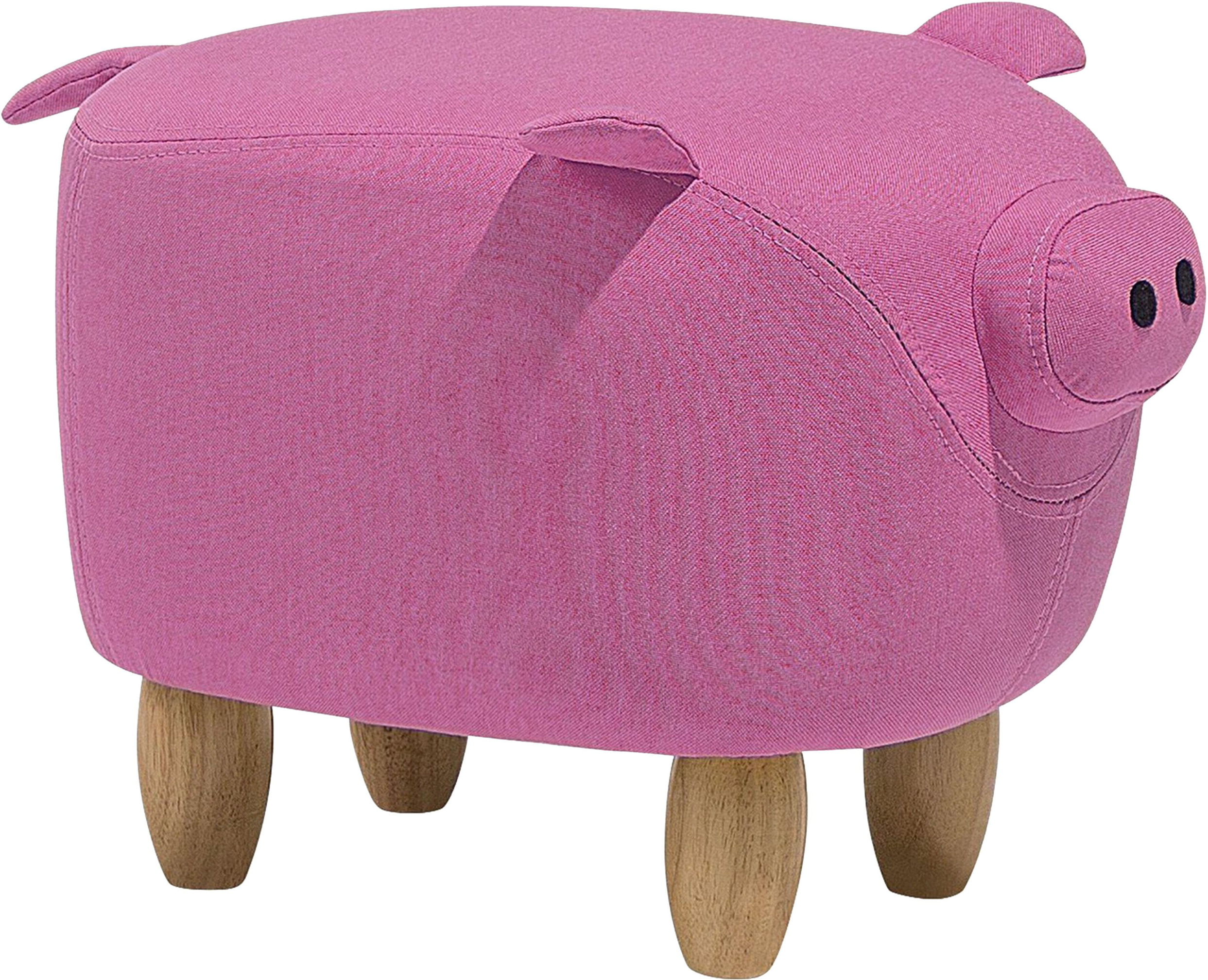 Beliani Animal Pig Children Stool Pink Fabric Wooden Legs Nursery Footstool