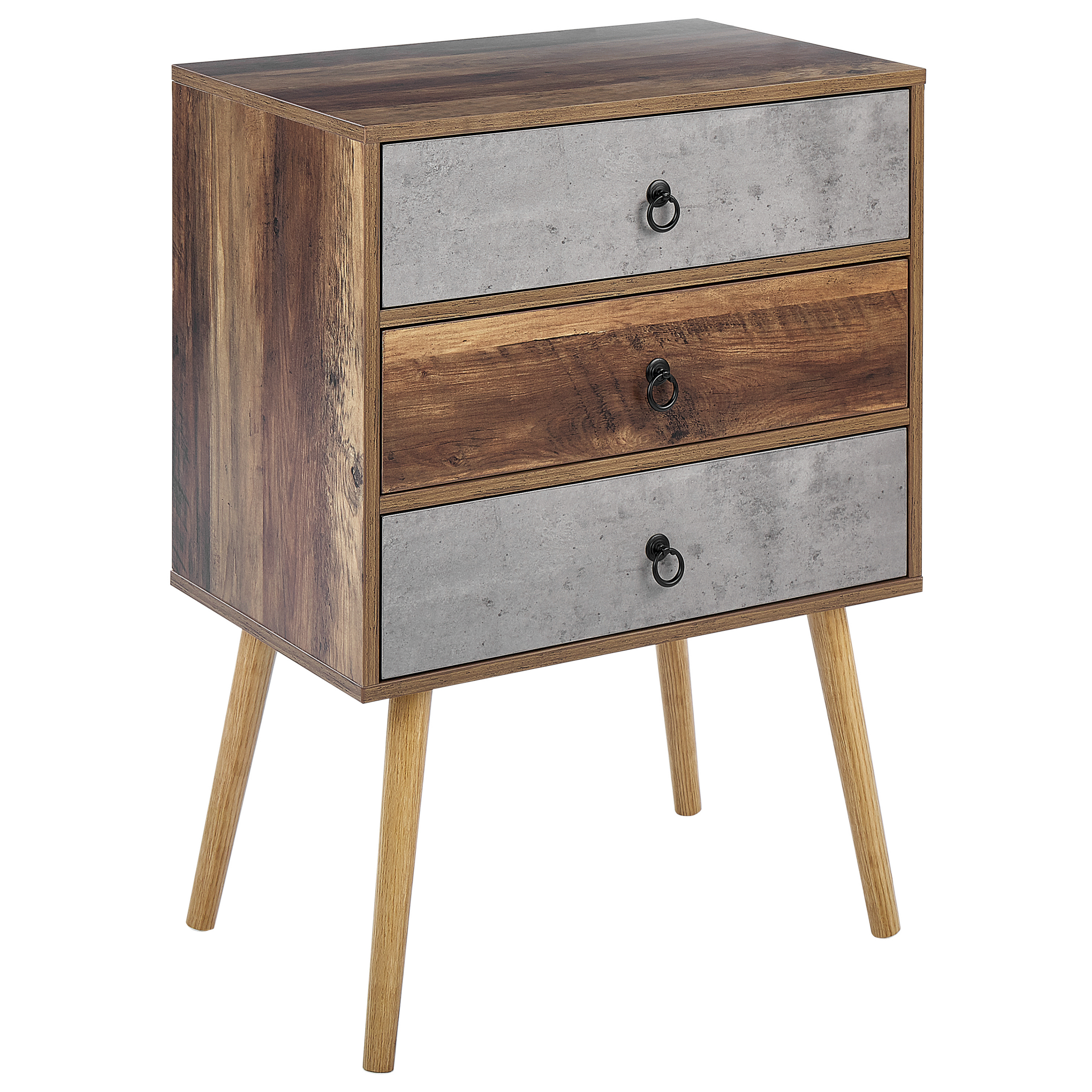 Beliani Sideboard Dark Wood with Grey Particle Board Rustic Design Chest 3 Drawers Living Room Storage