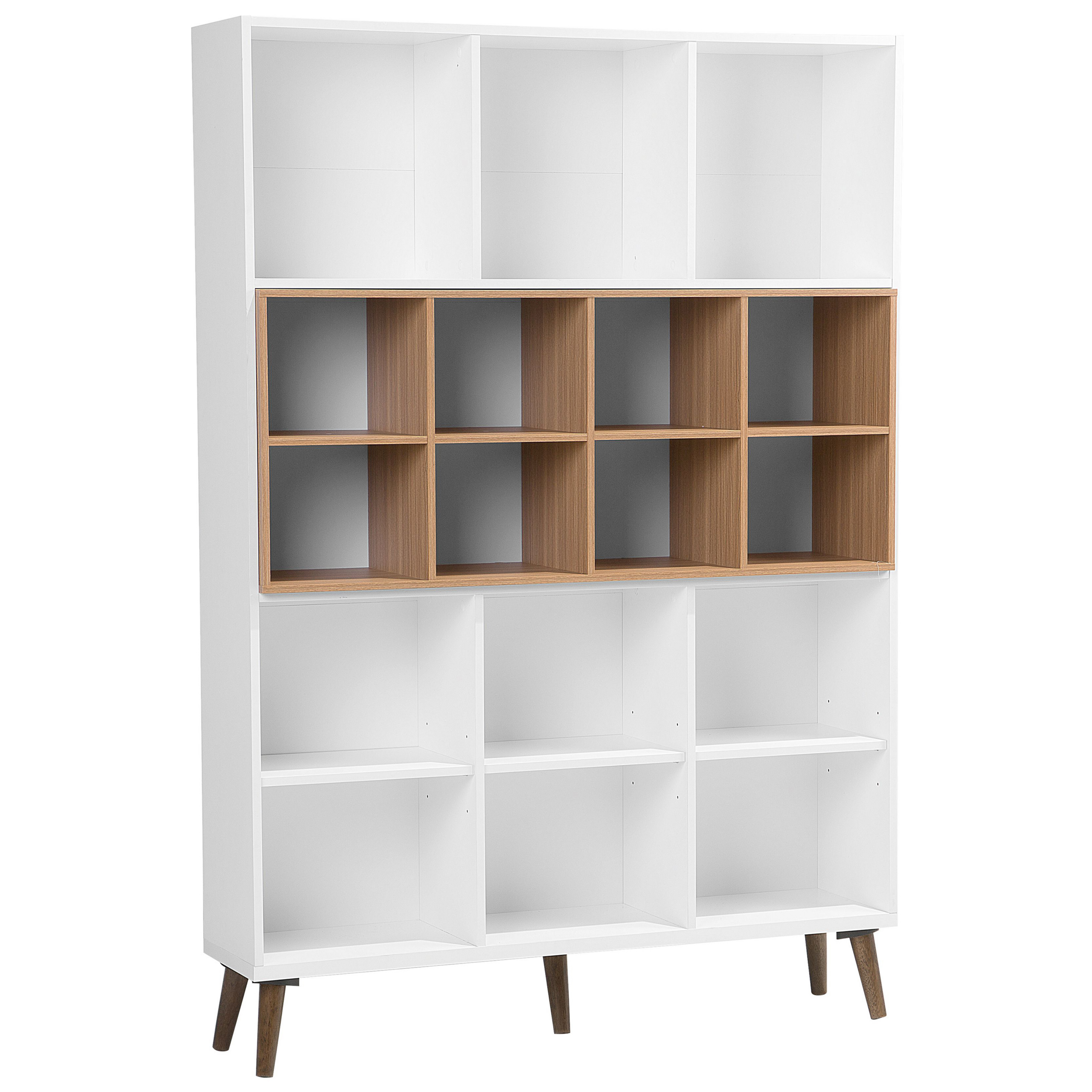 Beliani Bookcase White with Dark Wood 174 x 120 x 30 cm 5-Tier Scandinavian Shelving Unit