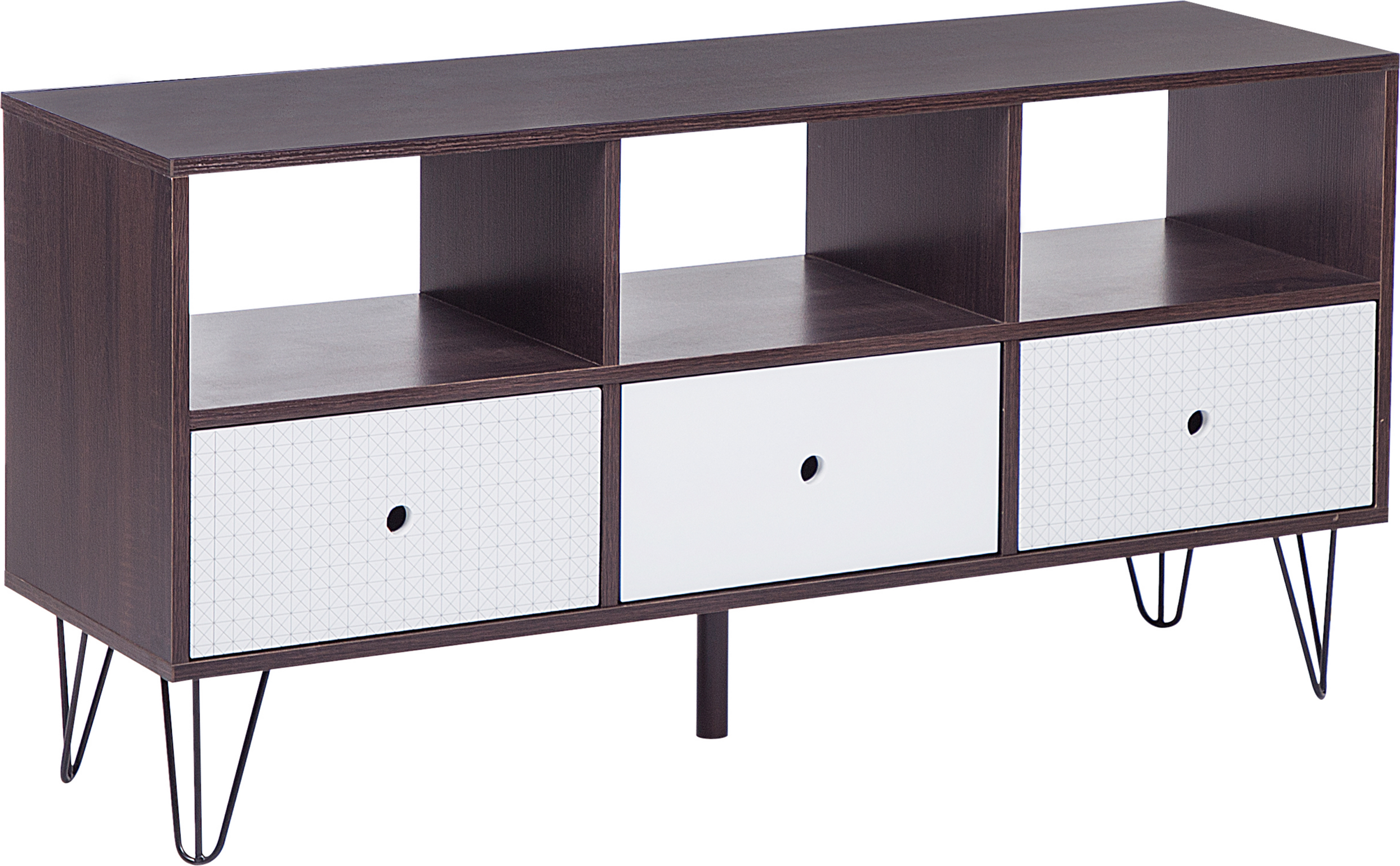 Beliani TV Stand Dark Wood with White for up to 50ʺ TV Media Unit with 3 Drawers Shelves