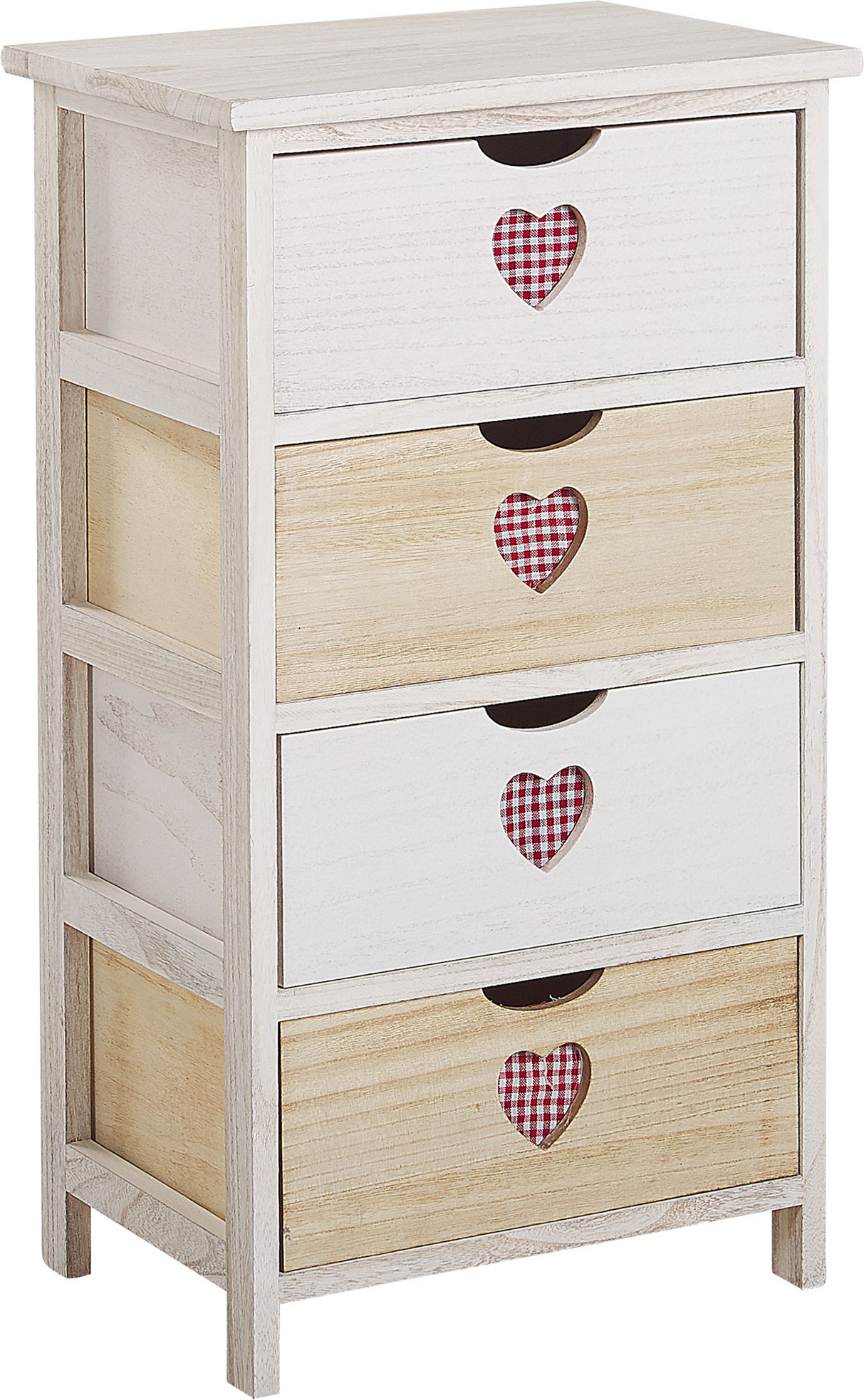 Beliani Chest White with Light Wood MDF Solid Wood 4 Drawers Decorative Cutaway Hearts Boho Bedroom