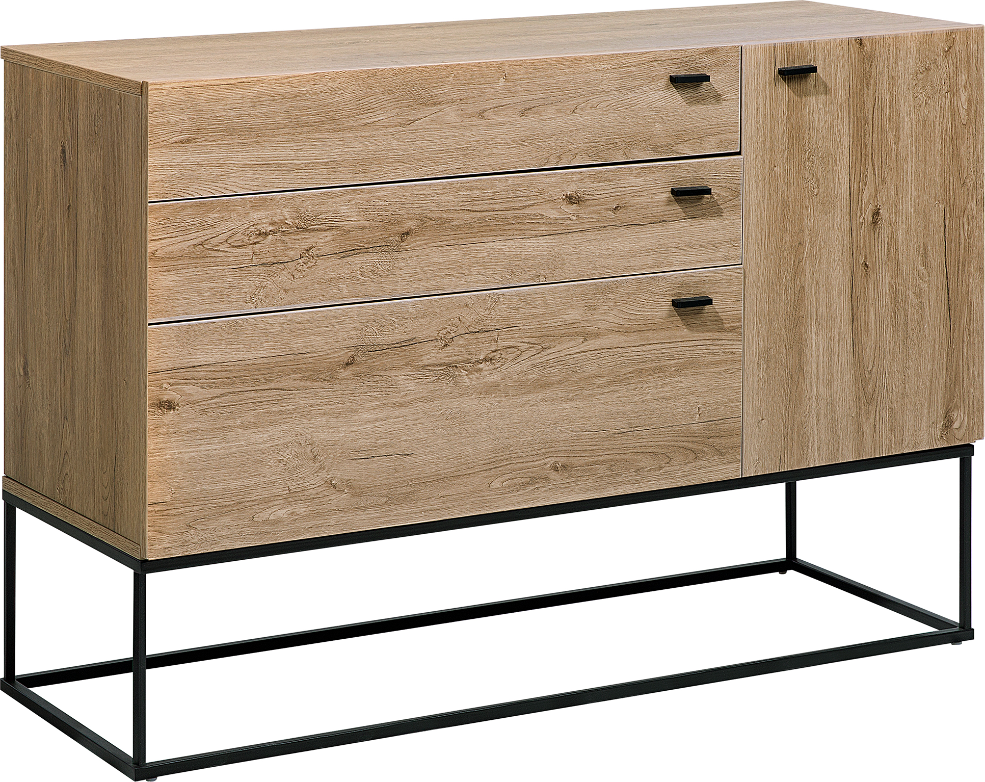 Beliani Chest of Drawers Light Wood 3 Drawers Cabinet Metal Base Minimalistic