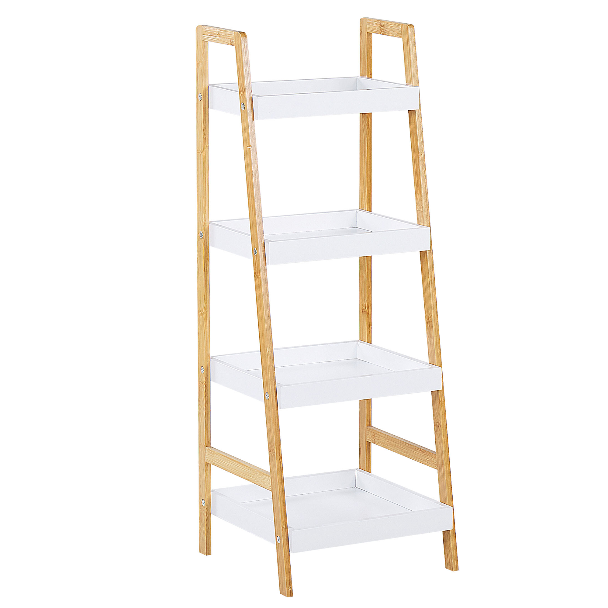 Beliani Bookcase White with Light Bamboo Wood 4 Tier Bookshelf Tray Shelving Scandinavian Design Bedroom Storage