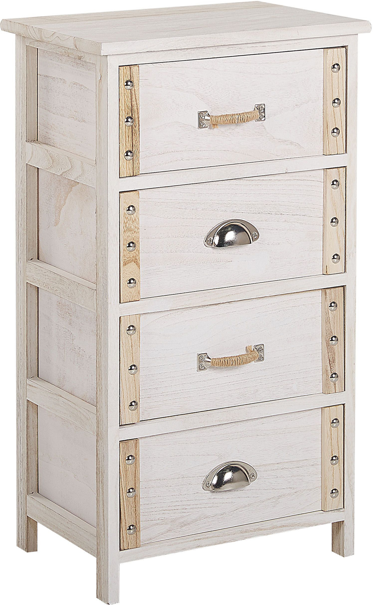 Beliani Chest White with Light Wood MDF Solid Wood Odd Elements 4 Drawers Eclectic Boho Bedroom