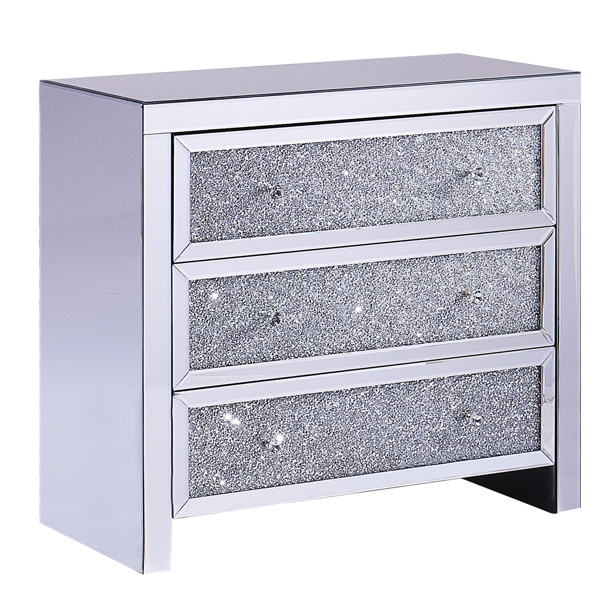 Beliani Mirrored Chest of Drawers Silver Glass 80 x 83 cm Crushed Diamonds Front Glam