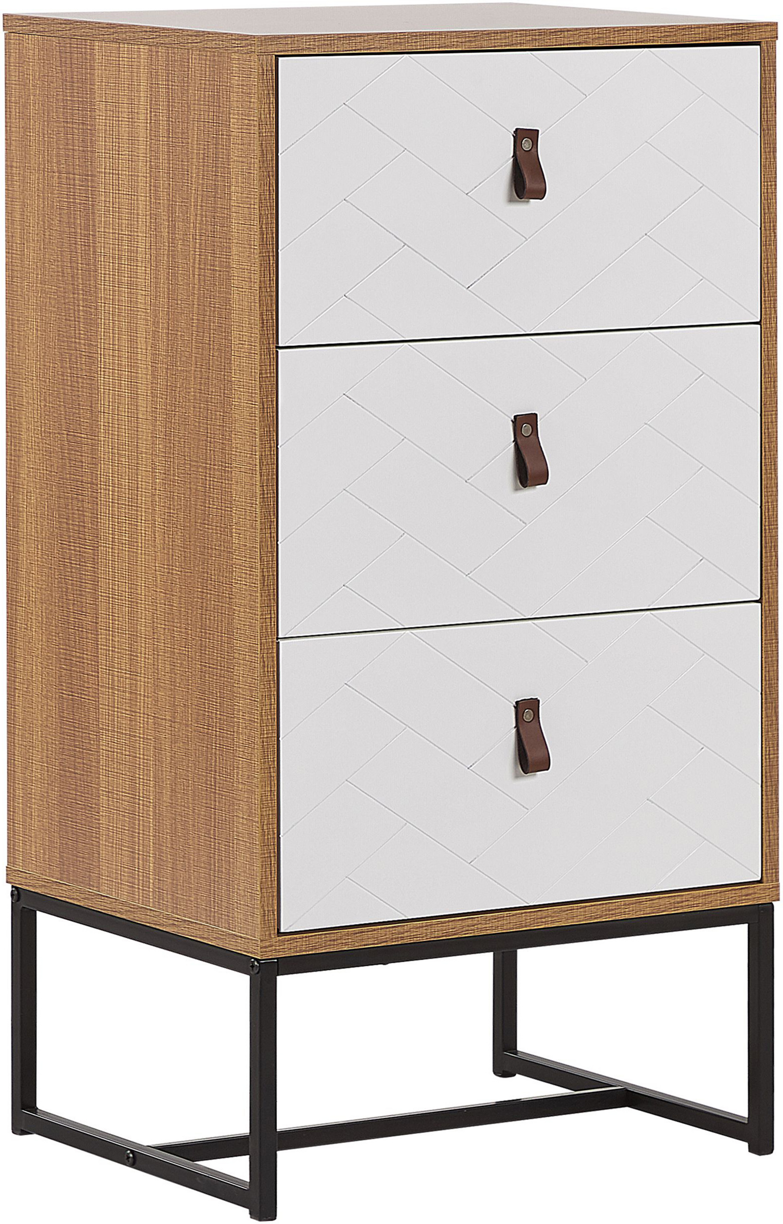 Beliani Chest of Drawers Light Wood with White Metal Legs Storage Cabinet Dresser 91 x 49 cm Modern Traditional Living Room Furniture