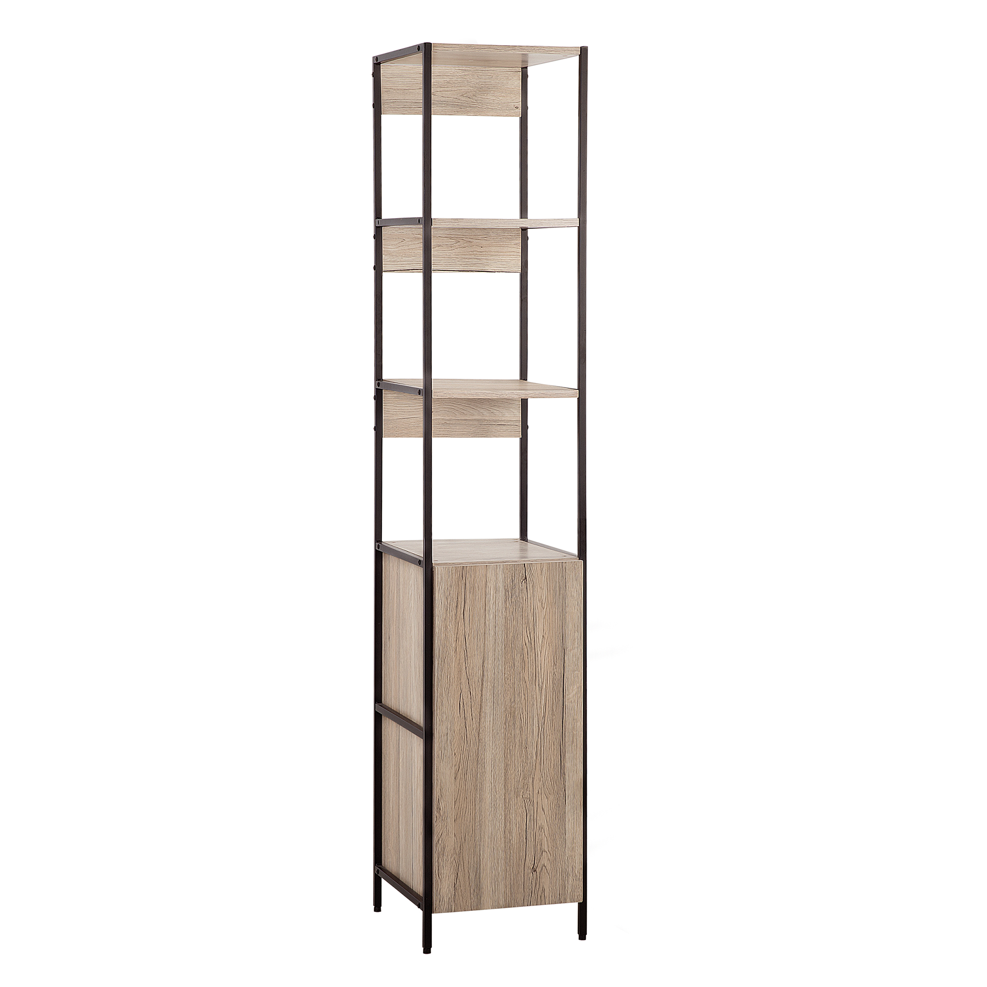 Beliani Bookcase Light Wood Black 176 cm 3 Tier 2 Chamber Cabinet Industrial