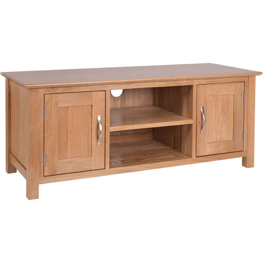 Devon Oak Large 4ft TV Stand With Doors   Fully Assembled