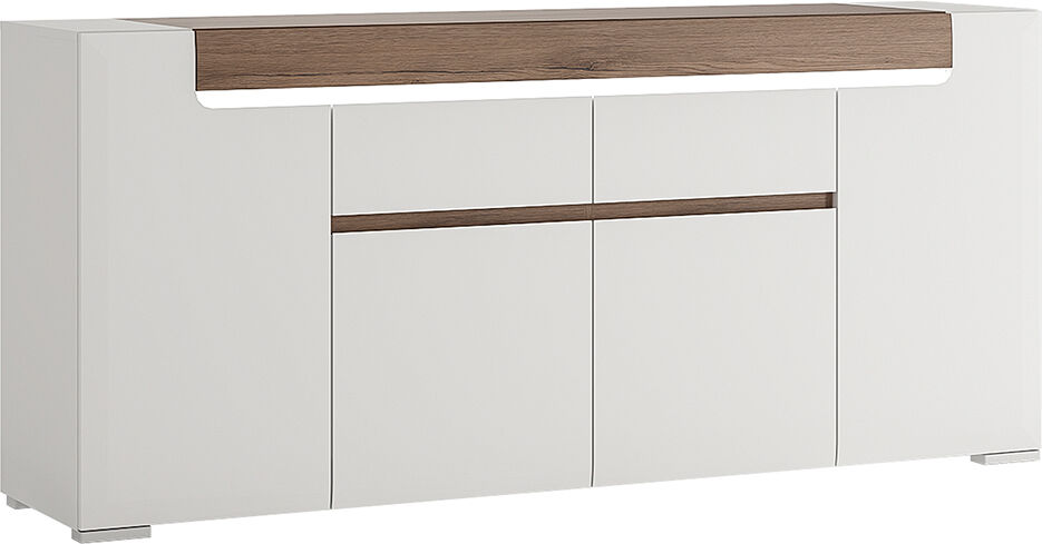 Signature White Wide 4 Door 2 Drawer Sideboard (inc Plexi Lighting)   Self Assembly