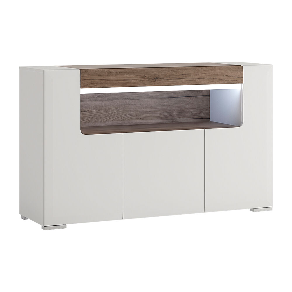 Signature White 3 Door Sideboard with Open Shelving (inc Plexi Lighting)   Self Assembly