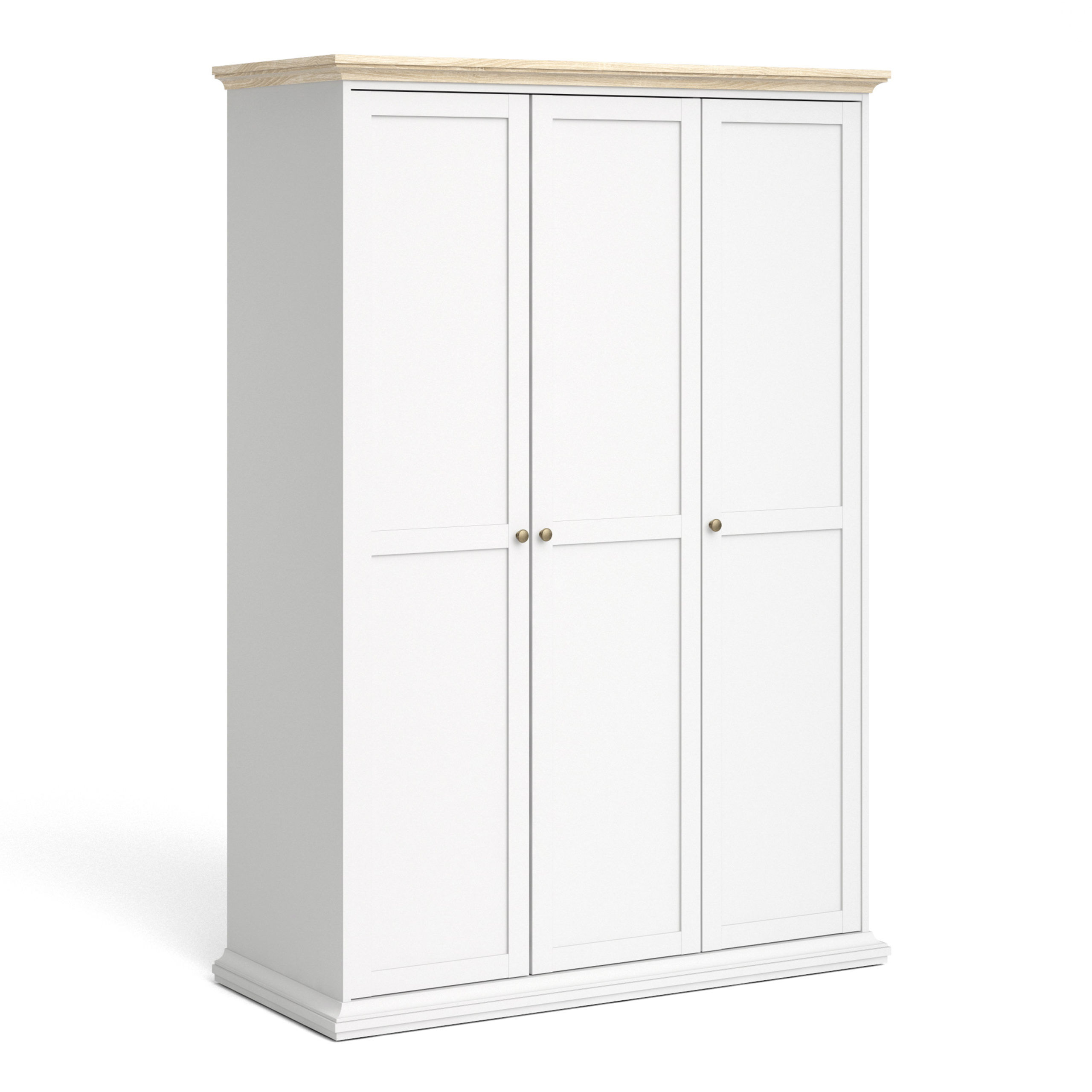 Condo Wardrobe with 3 Doors   White and Oak   Self Assembly