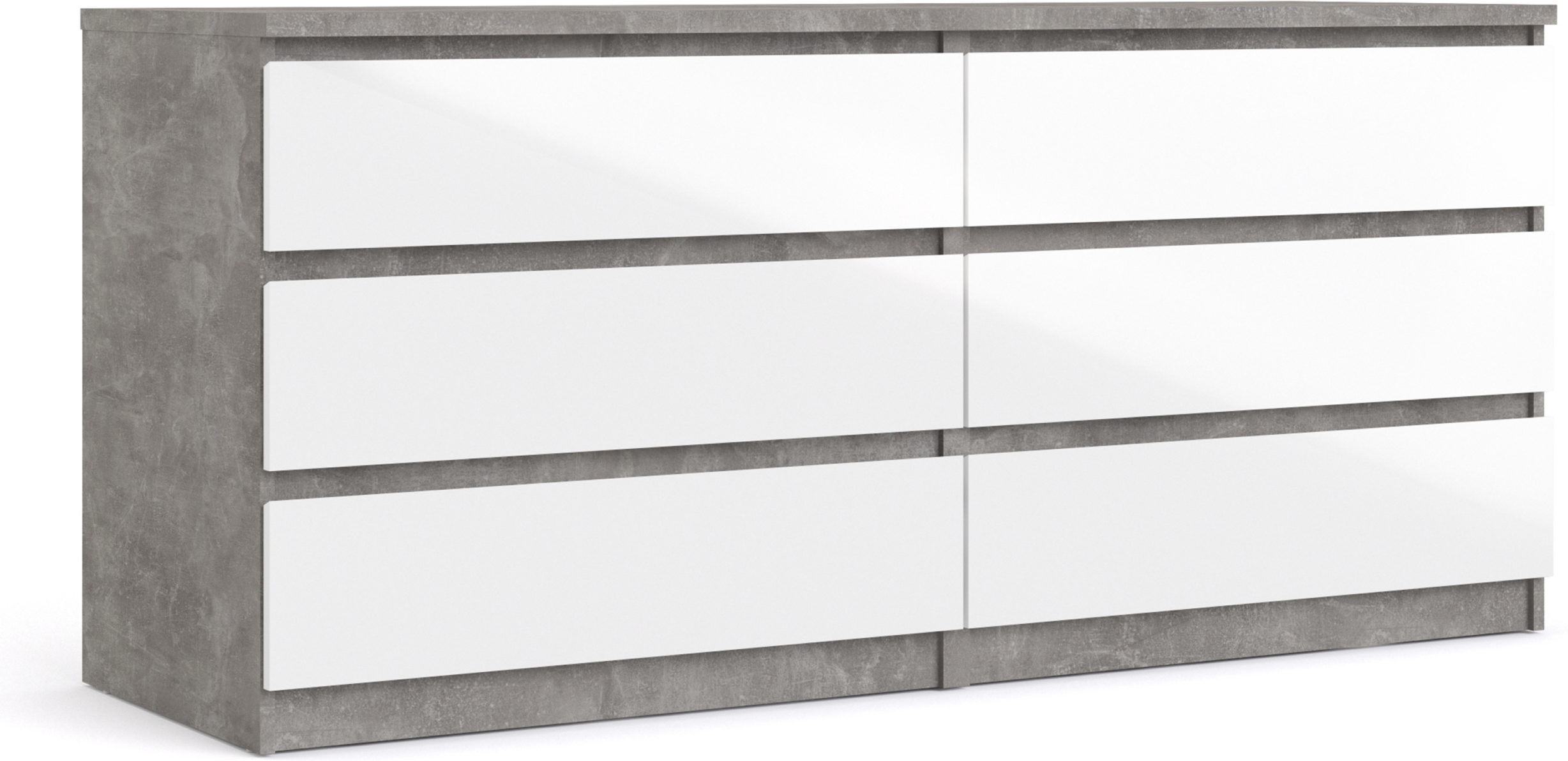 Moderno Wide Chest of 6 Drawers   Concrete and White High Gloss   Self Assembly