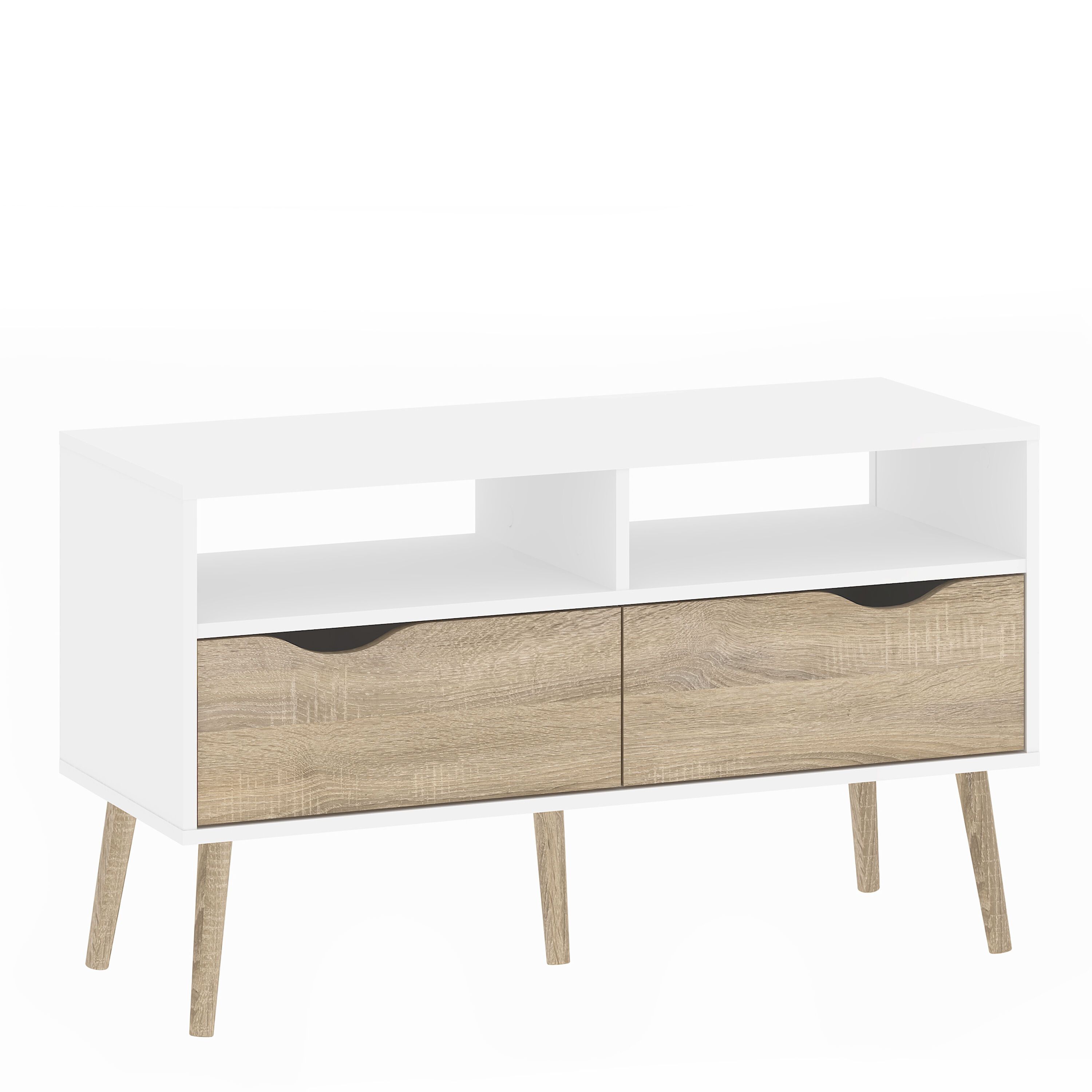 Oslo TV Unit With 2 Drawers   White and Oak   Self Assembly