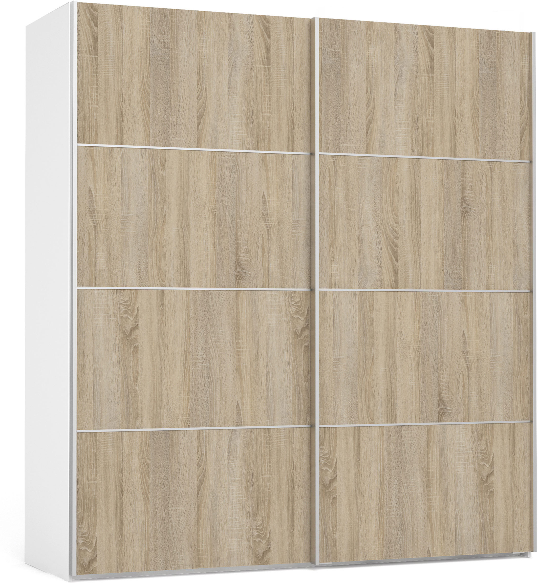 Venice Wardrobe Collection Sliding Wardrobe 180cm in White with Oak Doors with 2 Shelves   Self Assembly