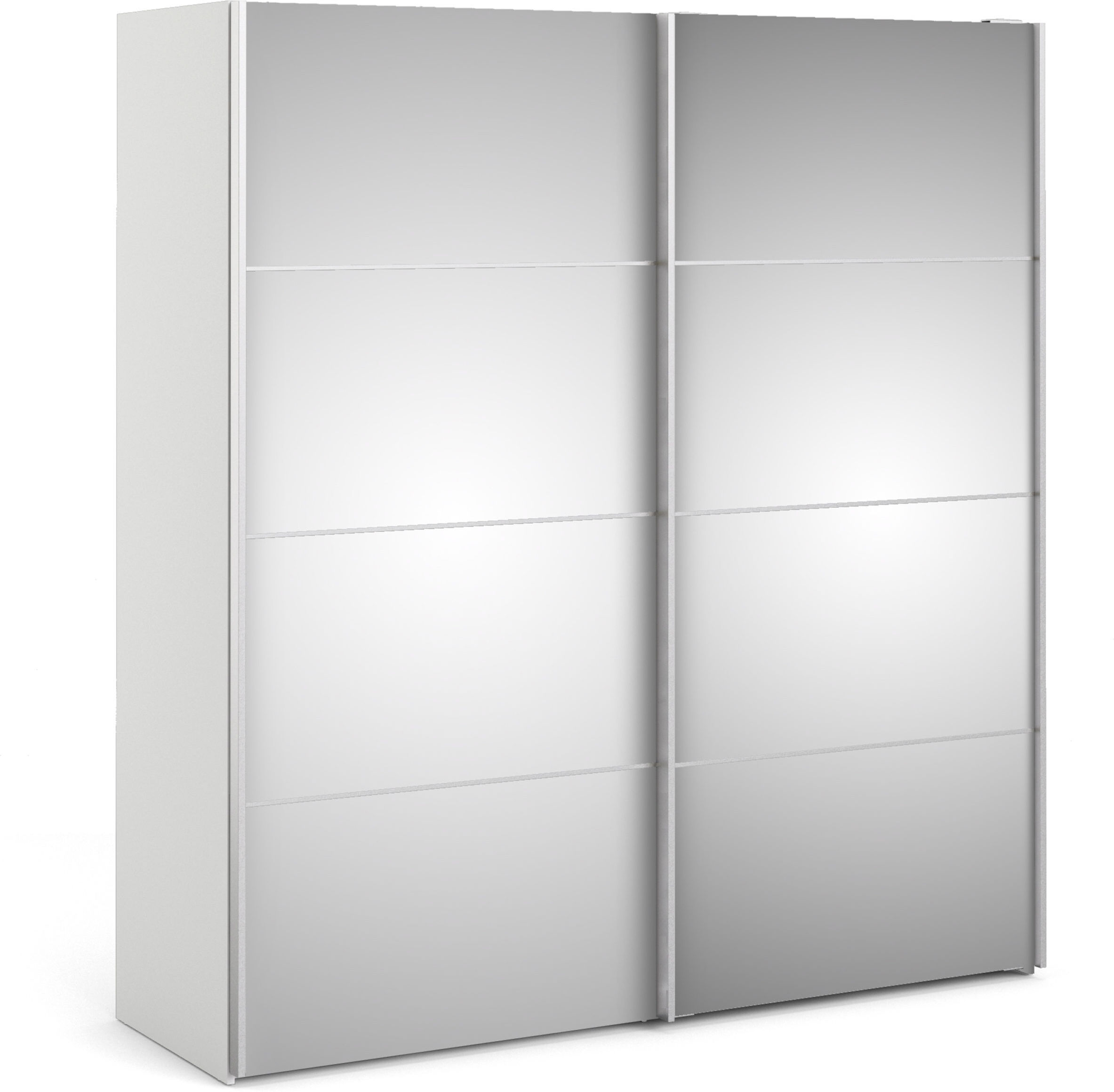 Venice Wardrobe Collection Sliding Wardrobe 180cm in White with Mirror Doors with 2 Shelves   Self Assembly