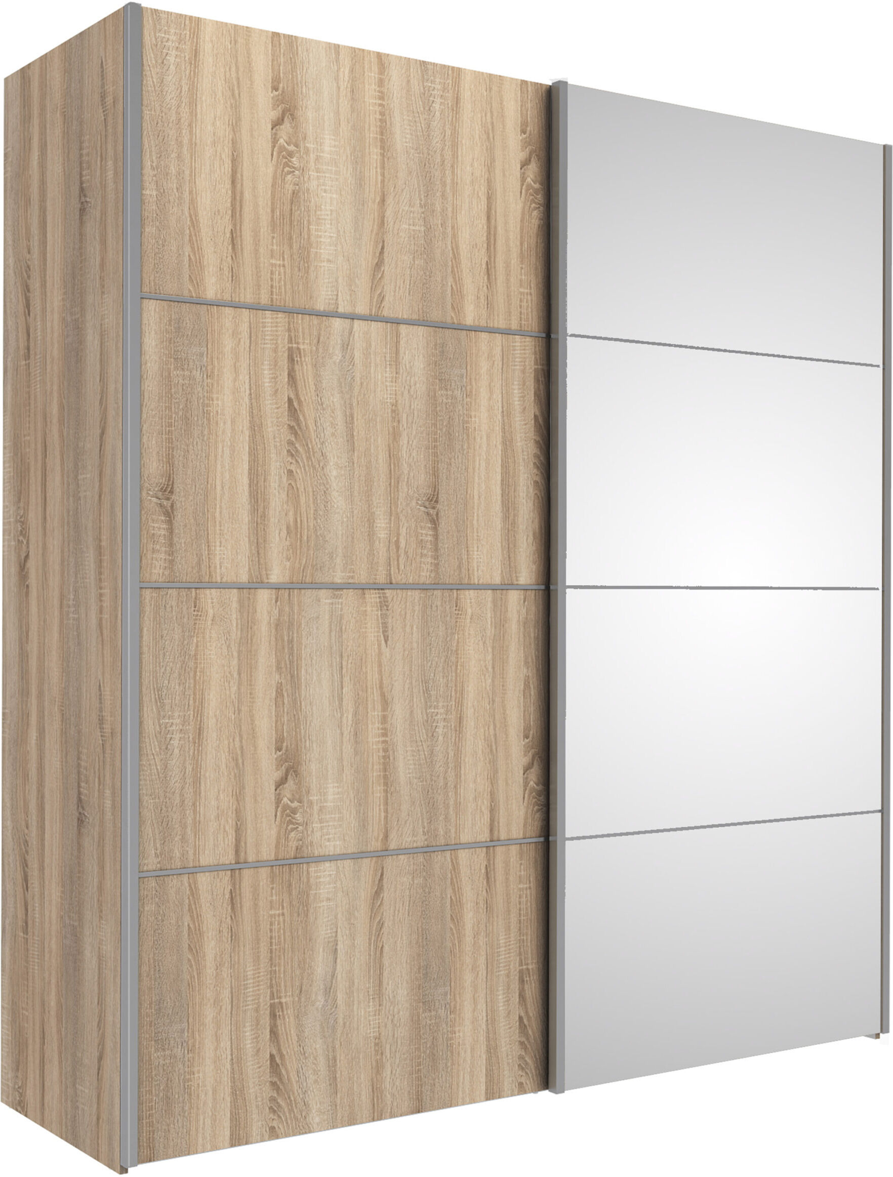 Venice Wardrobe Collection Sliding Wardrobe 180cm in Oak with Oak and Mirror Doors with 2 Shelves   Self Assembly