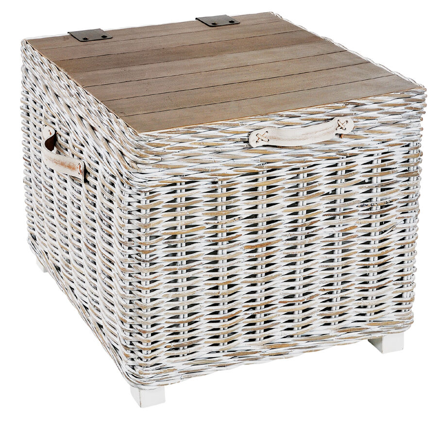 Coba White Rattan White Wash Storage Side Table   Fully Assembled