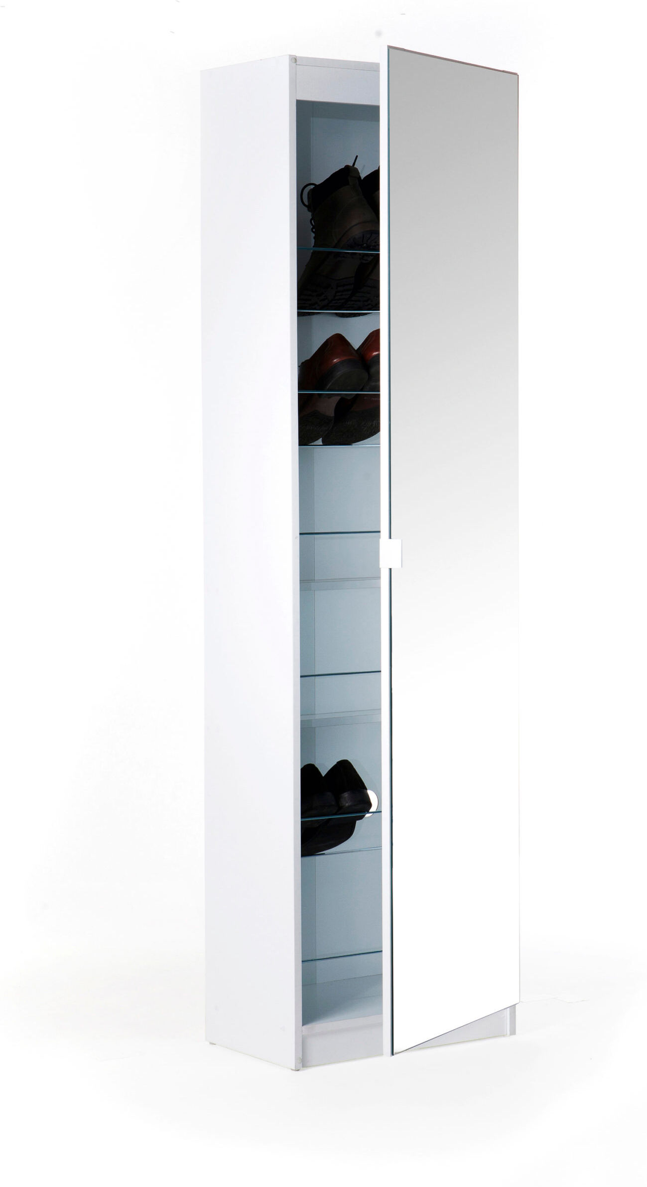 Bohemian 180cm Mirrored Shoe Cabinet   White   Self Assembly