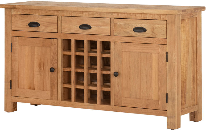 Broxburn Sawn Oak 3 Drawer 2 Door Sideboard with Wine Rack