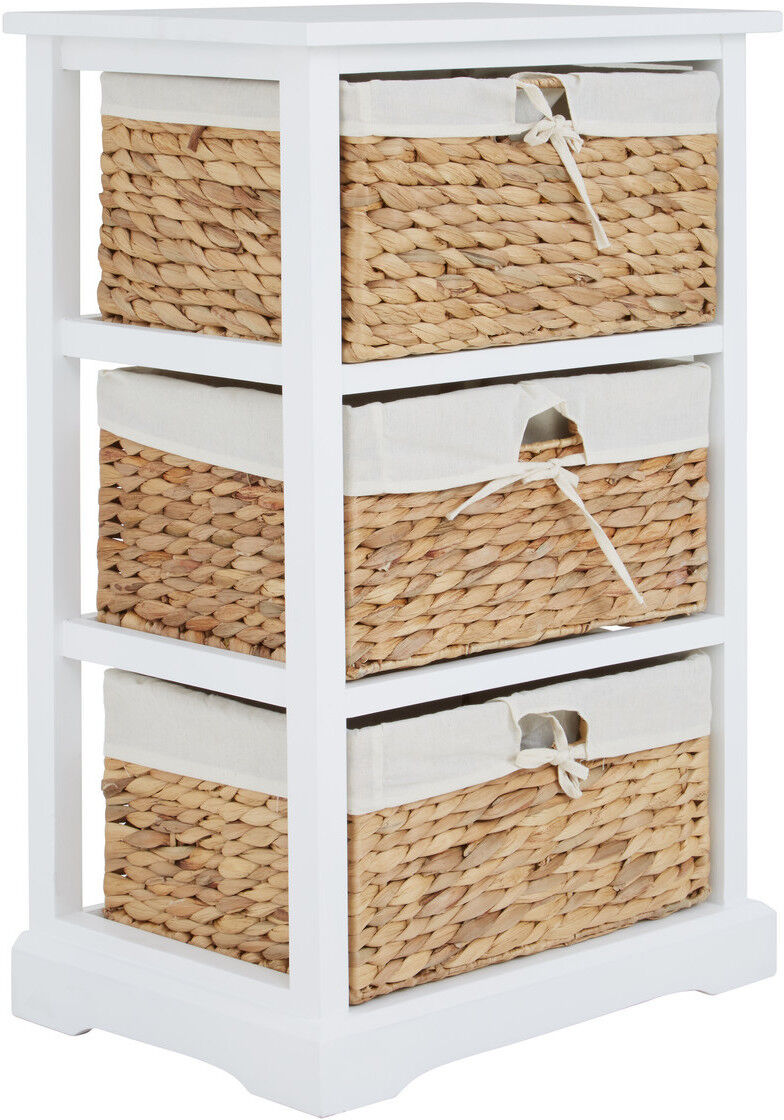 Sandringham 3 Drawer Chest   White Frame   Water Hyacinth Baskets