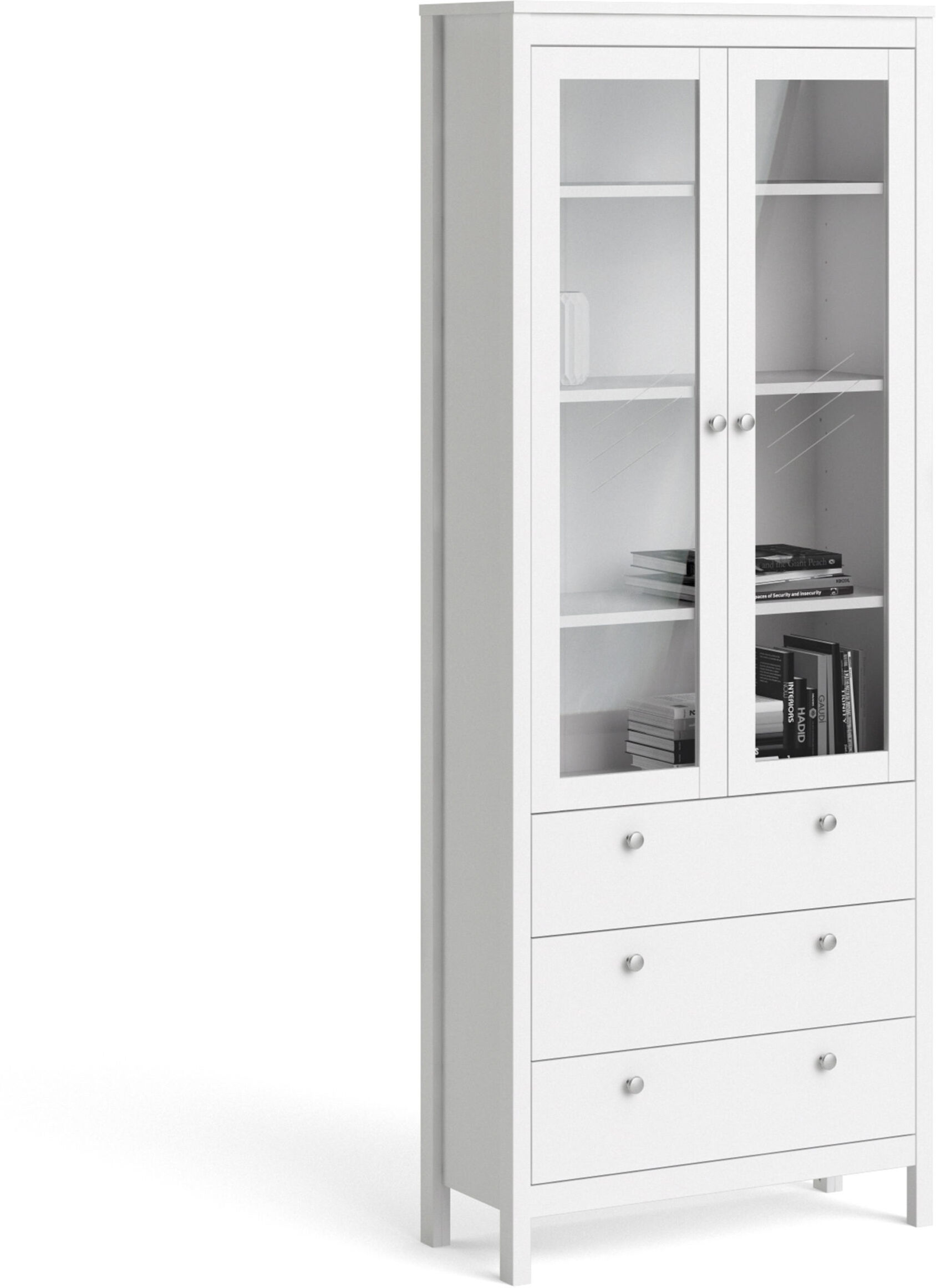 Ronda Display Cabinet with 2 Doors + 3 Drawers   White   Self Assembly