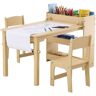 VEVOR Kids Art Table and 2 Chairs, 2-in-1 Toddler Craft and Play Activity Table, Wood Toddler Table and Chair Set with A Cabinet for Art, Craft, Reading, Learning