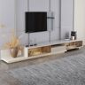 Homary Light Khaki Modern Extendable TV Stand Glass Door Media Console with LED Light & Drawer