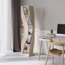 Homary 5 Shelf Loft Geometric Narrow Bookshelf Curved Swivel Bookcase in White & Natural