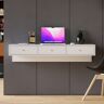 Homary 39.4'' Modern White Floating Desk with Drawers Wall Mounted Desk in Pine Wood Frame
