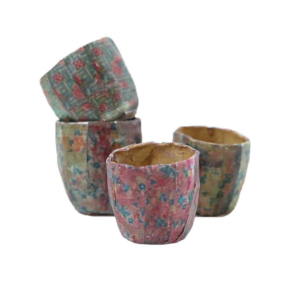 Rachel Ashwell Dollhouse Furniture: Set of 4 Floral Paper Mache Pots