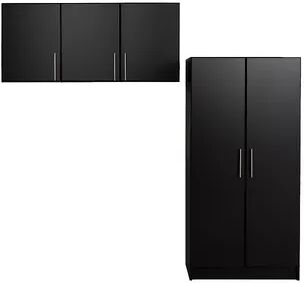 Prepac Elite Storage Cabinet & Wall Cabinet 2-piece Set, Black