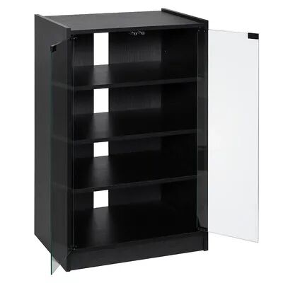 HOMCOM 5 Tier Media Stand Cabinet with 3 Level Adjustable Shelves Tempered Glass Doors and Cable Management Black