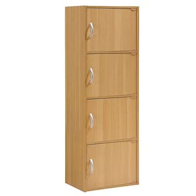 Hodedah 4 Door Enclosed Multipurpose Storage Cabinet for Home or Office, Beech, Beige Over