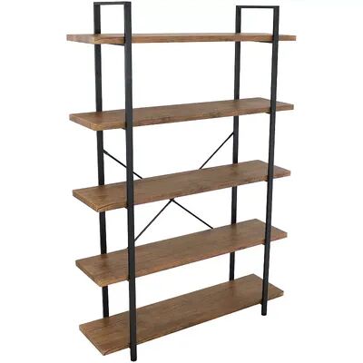 SUNNYDAZE DECOR Sunnydaze 5-Tier Industrial Open-Shelf Bookshelf - Teak, Red/Coppr