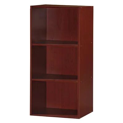 Hodedah 3 Shelf Home and Office Organization Storage Bookcase Cabinets, Mahogany, Beige Over