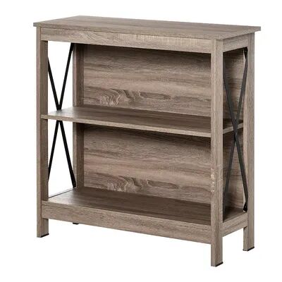 HOMCOM Industrial Style Corner Open Bookshelf with Storage Shelves and Metal X Bar Frame for Living Room Dark Grey