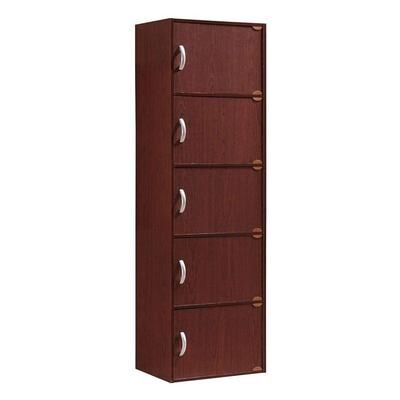 Hodedah 5 Shelf Home and Office Enclosed Organization Storage Cabinet, Mahogany, Beige Over